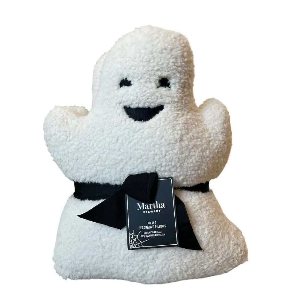 Martha Stewart 16” Plush Ghost Pillows Sherpa Boy Girl Halloween 2 Pack NEW